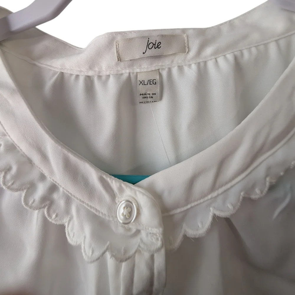 JOIE WOMEN'S WHITE SHORT SLEEVE SCALLOP EDGE TOP SIZE XL - Picture 3 of 10